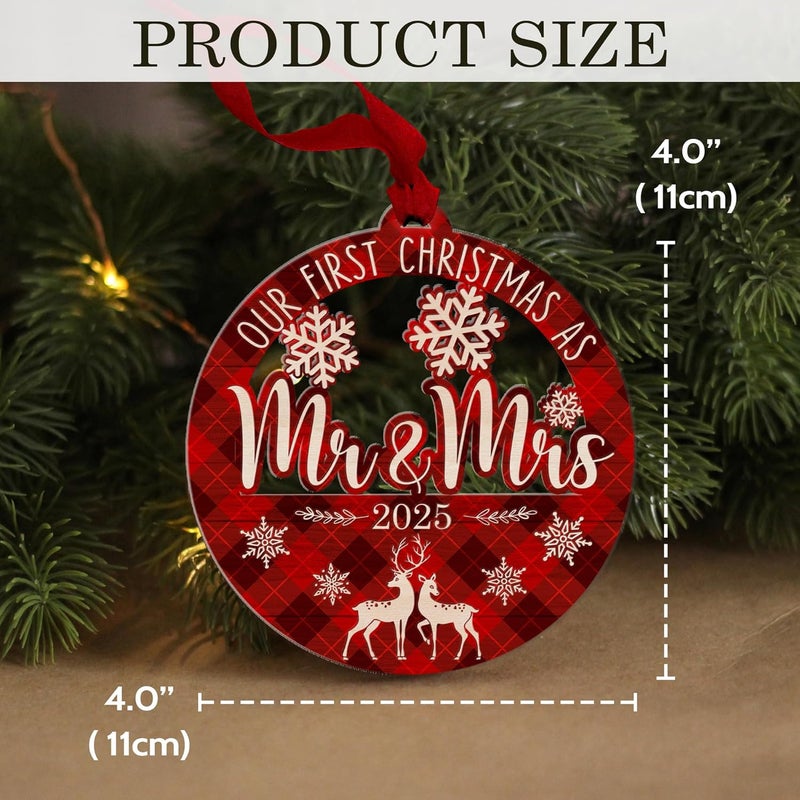 Fastpeace Our First Christmas as Mr and Mrs 2025 Ornament – Acrylic Holiday Tree Decoration & Wedding Keepsake, First Christmas Ornament for Newlyweds, Romantic Couple Décor Gifts - Image 2